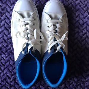 Blue and white converse